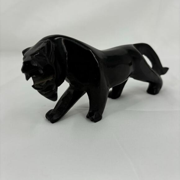 Black Panther Sculpture Hand Carved Glassy Stone MCM Jaguar Figurine 8 Inch - Picture 2 of 8